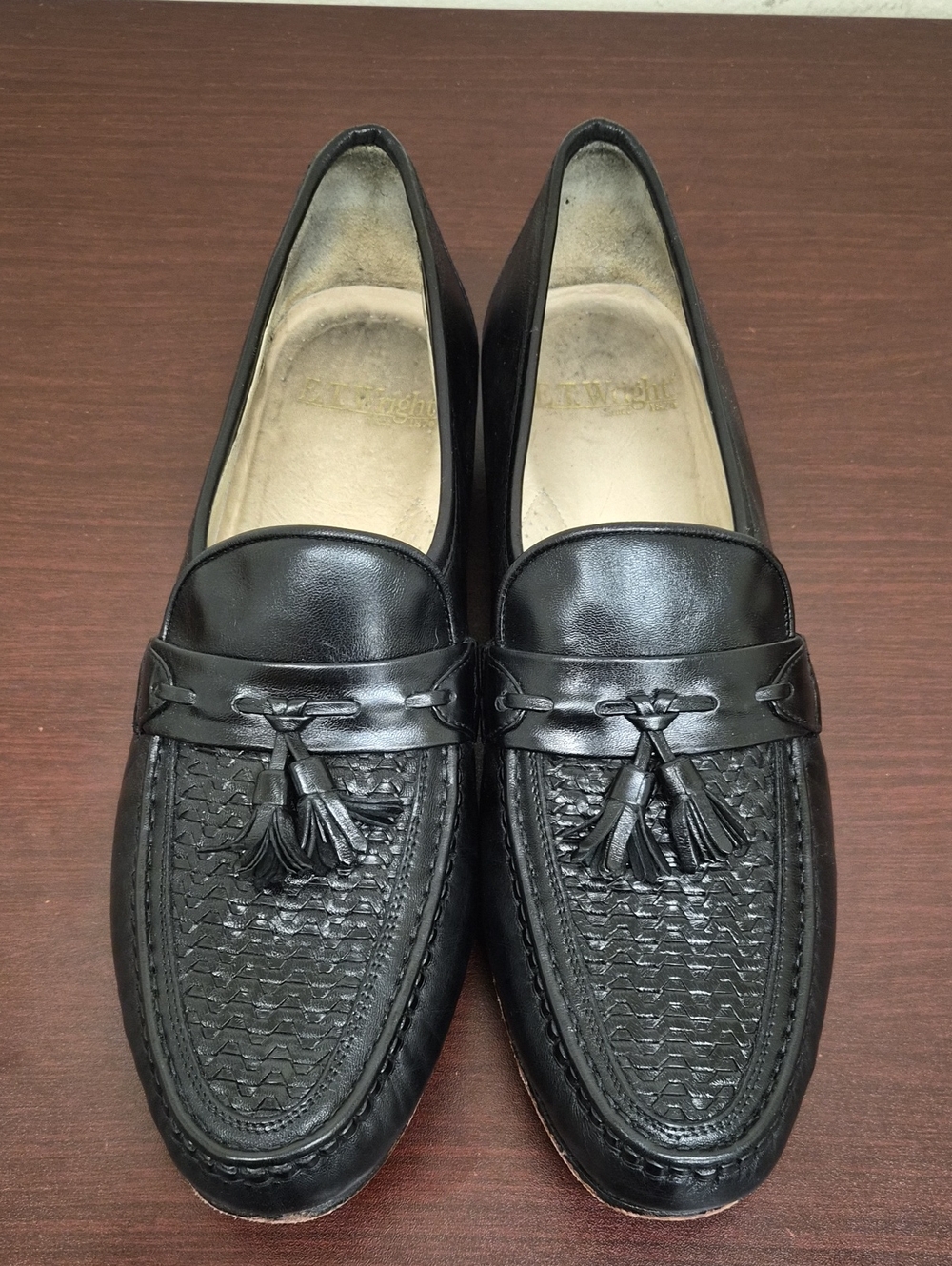 Men's Black Tassel Woven Leather Slip-On Loafers | Size 11.5